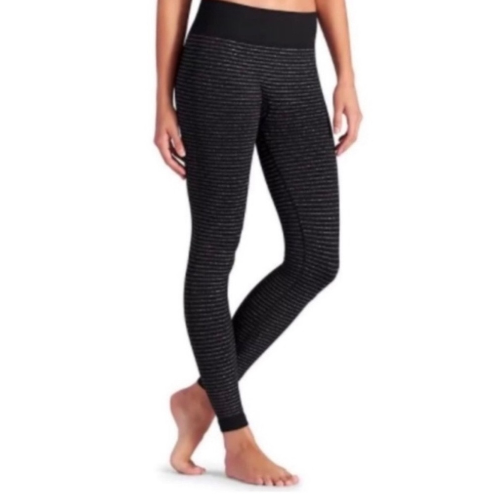 Athleta Shimmer Stripe Tight Leggings Black Silver- Size Medium